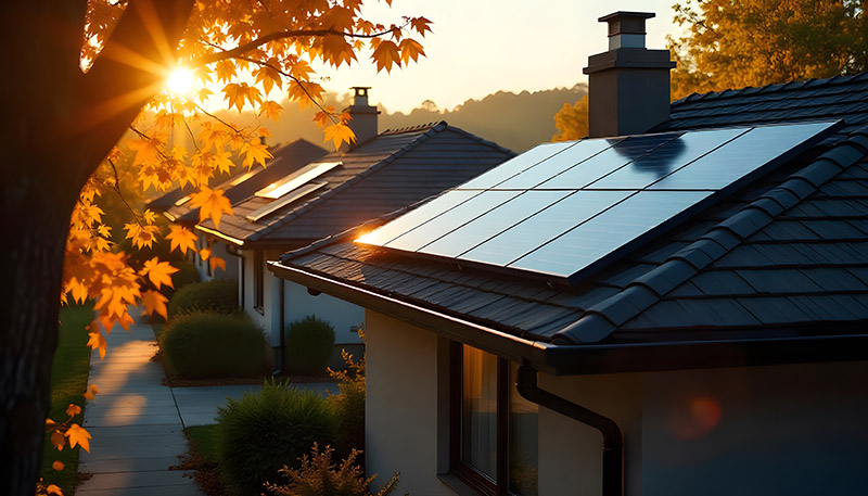 Solar panels on the roof of the house, campaign for world earth